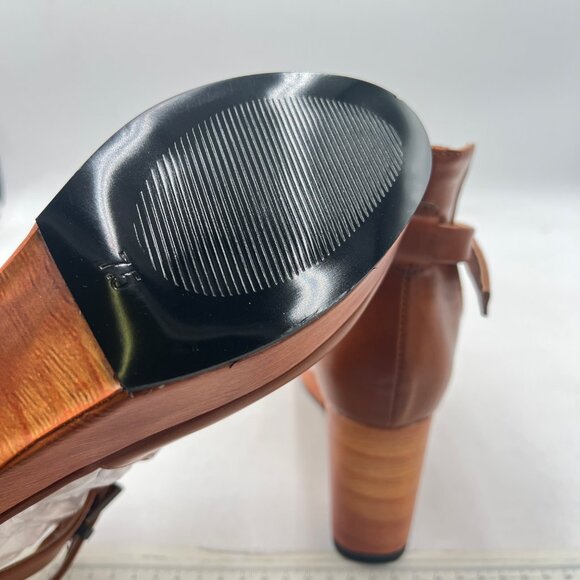 YDN Brown Platform Cross Strap Buckles Closed Toe High Heel Cutout Ankle Boots - Picture 6 of 8